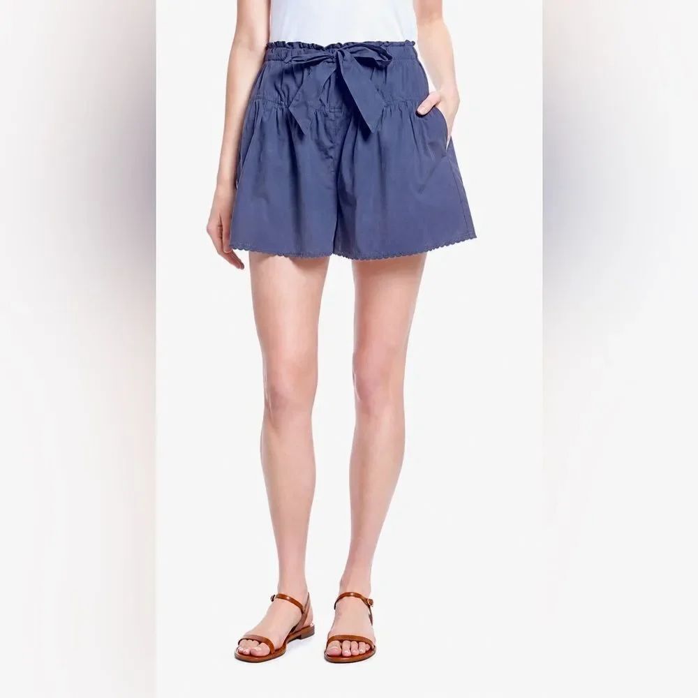 *Rebecca Taylor* La Vie Sz L Pleated Washed Poplin Cotton Bow Tie Waist Shorts
